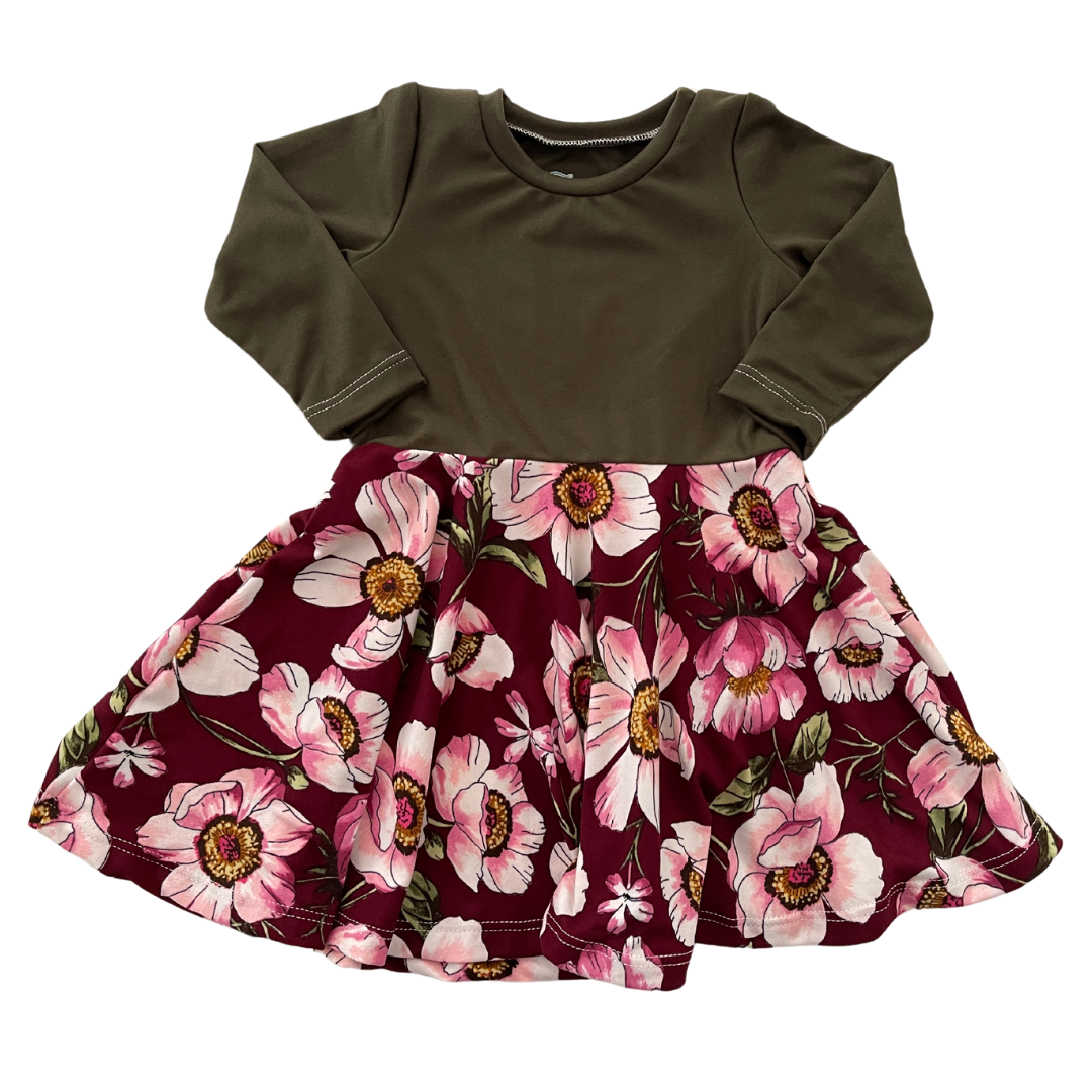 Blossoms on Crimson Twirl Dress (Pre-order TAT 1-2 weeks)