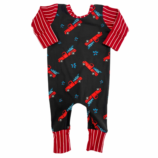 Christmas Tree Trucks Zip Romper
