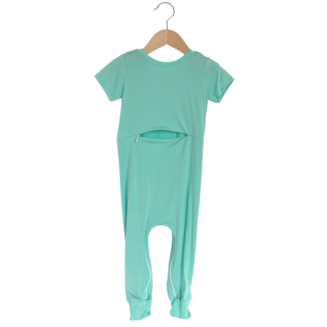 Mint Bamboo Lyocell Romper with G-Tube Access - Zipease
