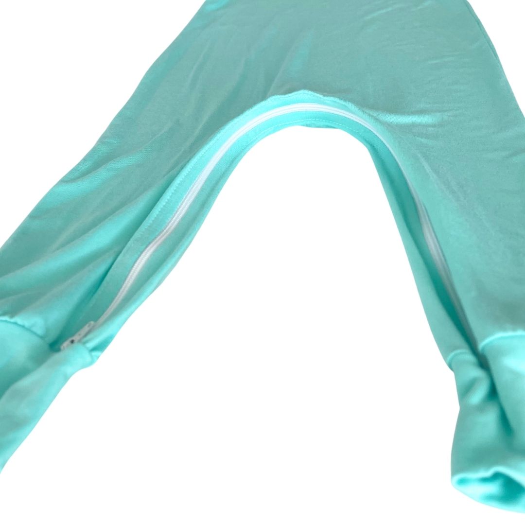 Mint Bamboo Lyocell Romper with G-Tube Access - Zipease