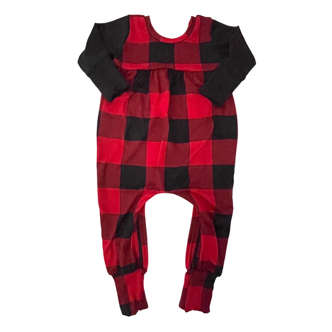 Black/Red Buffalo Plaid BUBBLE Zip Romper - Zipease