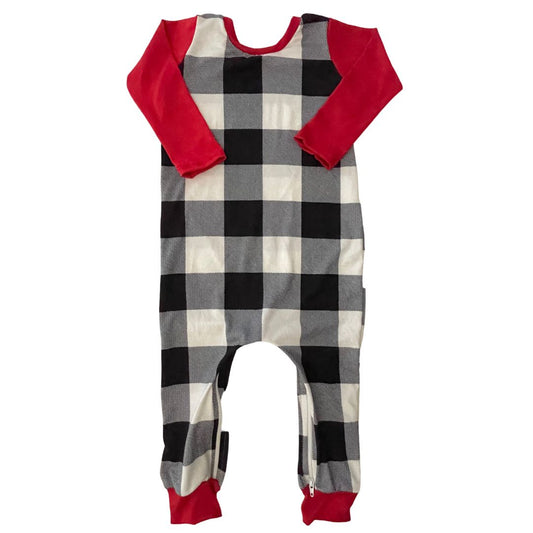 B/W Buffalo Plaid Zip Romper - Zipease