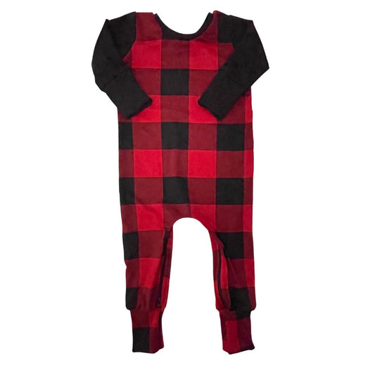 Black/Red Buffalo Plaid Zip Romper - Zipease