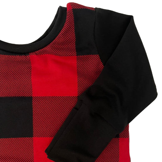 Black/Red Buffalo Plaid Zip Romper - Zipease