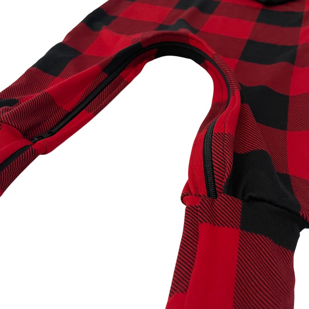 Black/Red Buffalo Plaid Zip Romper - Zipease