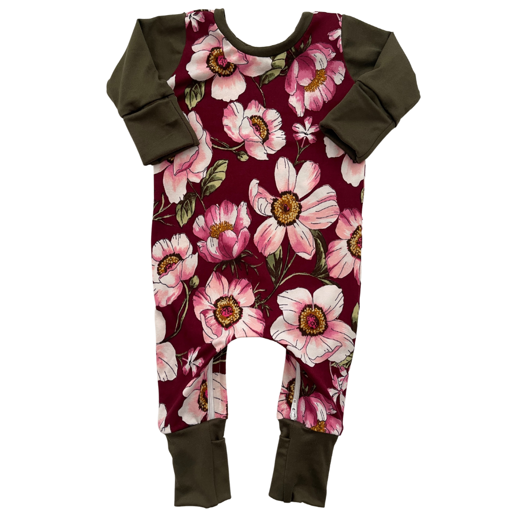 Blossoms on Crimson Zip Romper