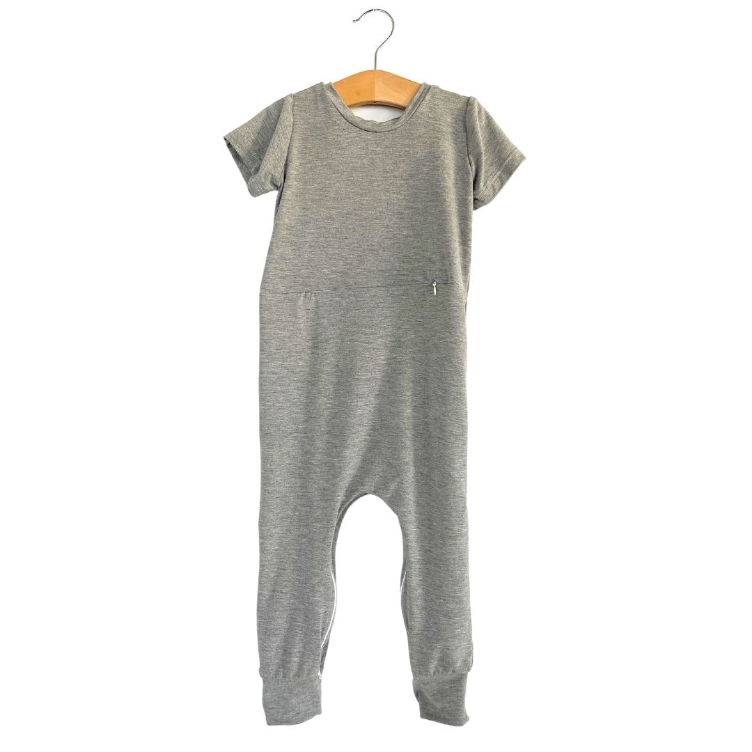 Grey Bamboo Lyocell Romper with G-Tube Access - Zipease