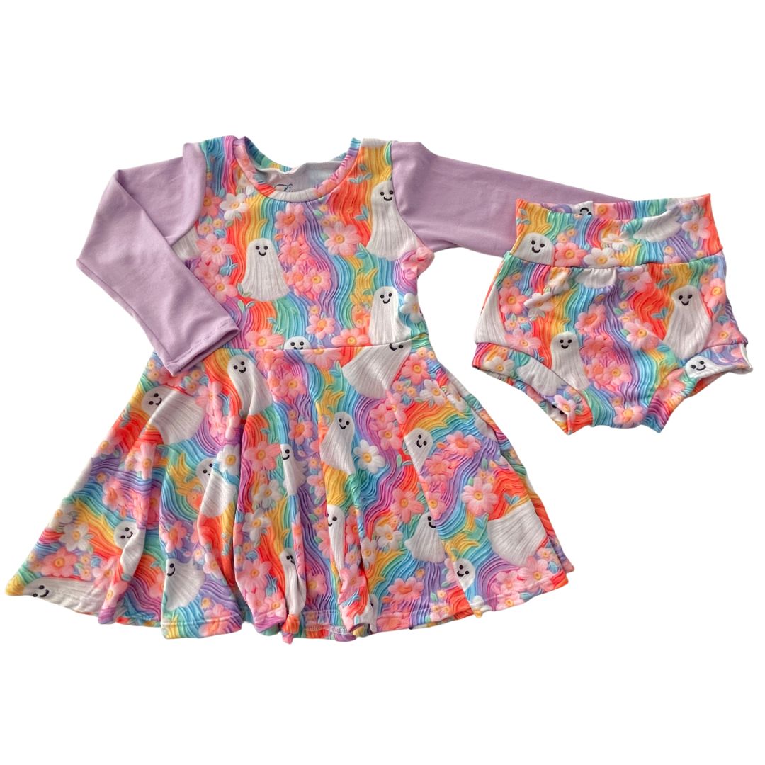 Groovy Ghosts Twirl Dress - Zipease