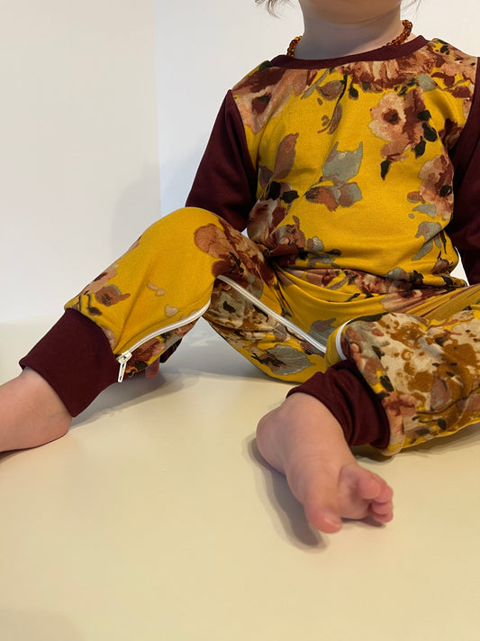 Burgundy Floral Zip Romper