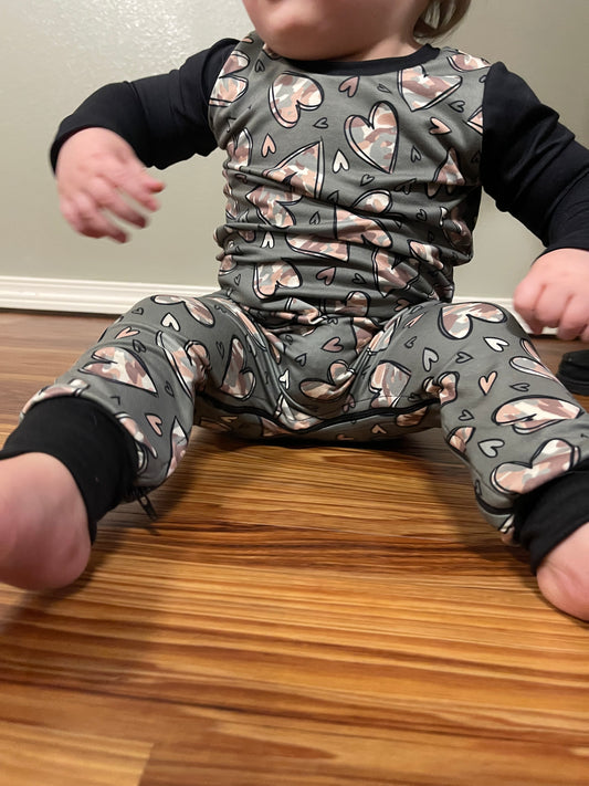 Camo Hearts Zip Romper