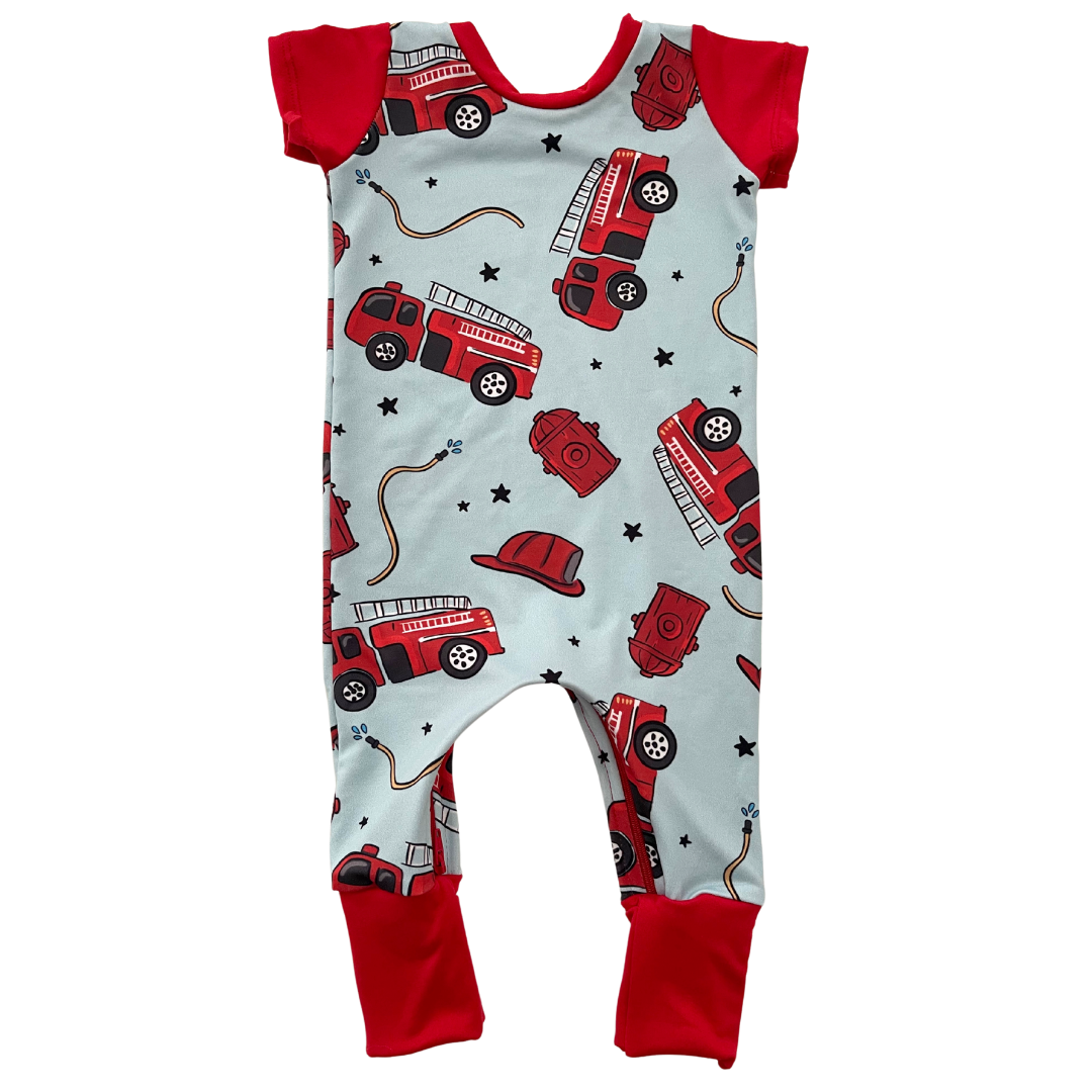 Fire Truck Zip Romper