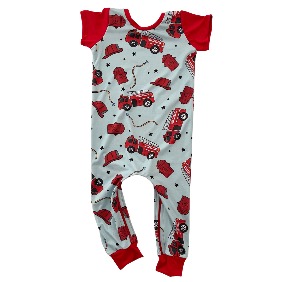 Fire Truck Zip Romper