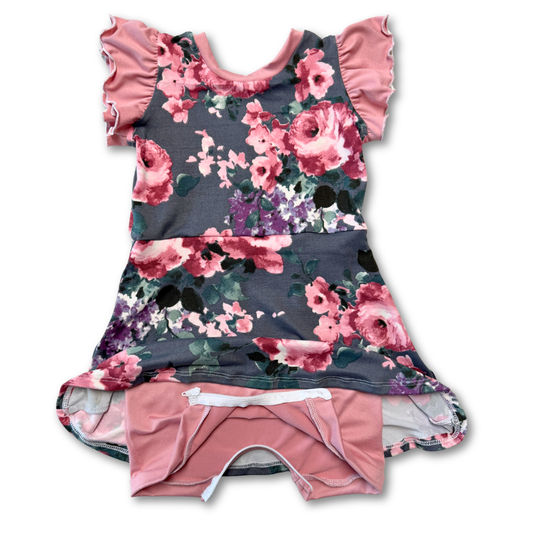 Grey Floral Skirted Shortease