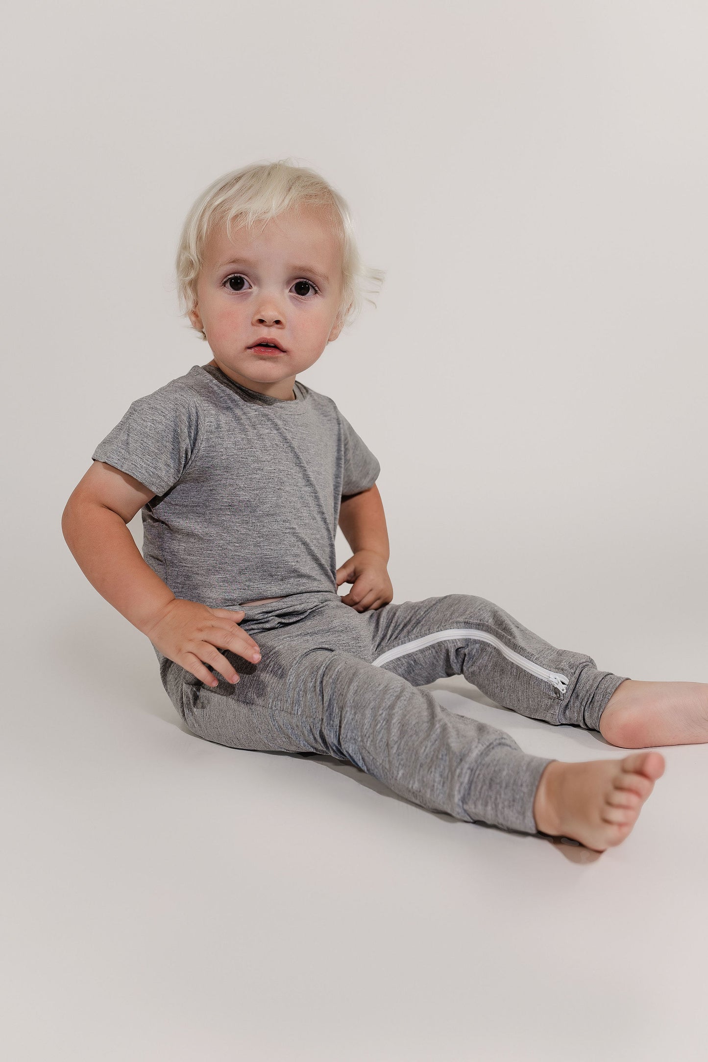 Grey Bamboo Lyocell Romper with G-Tube Access - Zipease