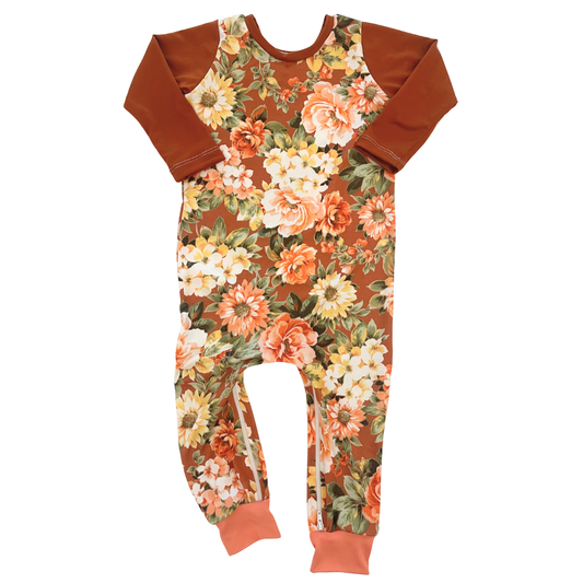Rust Floral Zip Romper - Zipease