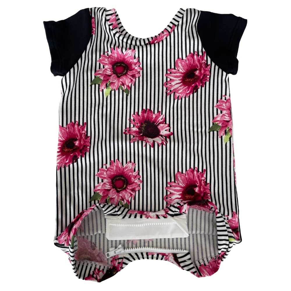Pinstripe Floral Summer Zip Romper - Zipease