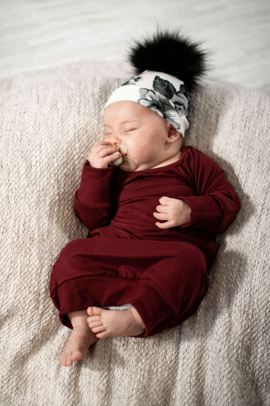 Maroon Sleeper Newborn Gown - Zipease