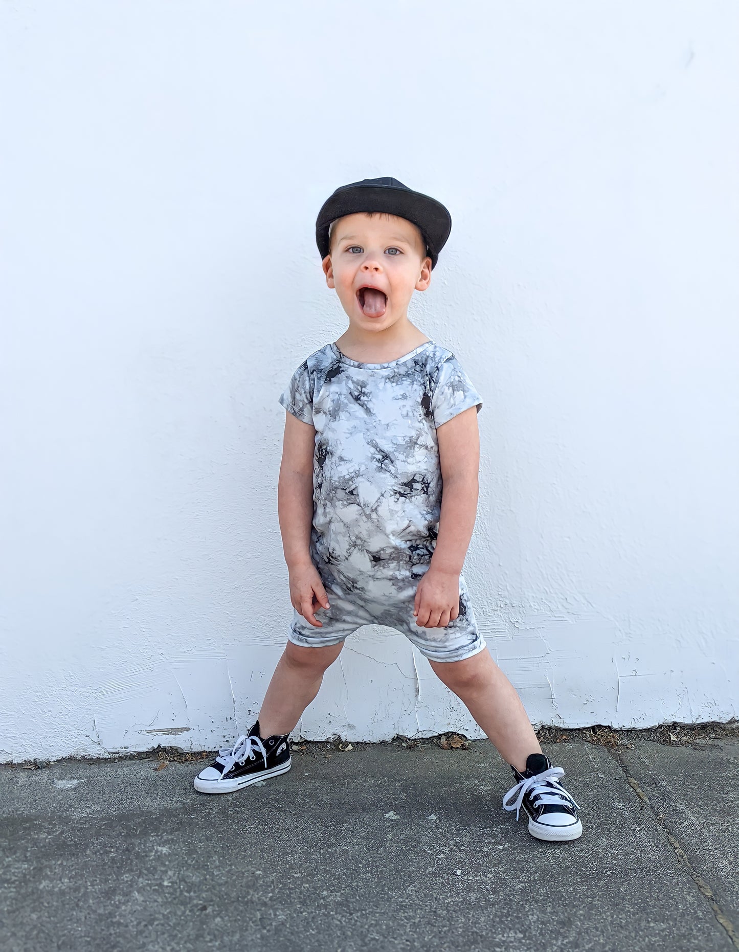 Grey Tie Dye Summer Zip Baby Romper - Zipease