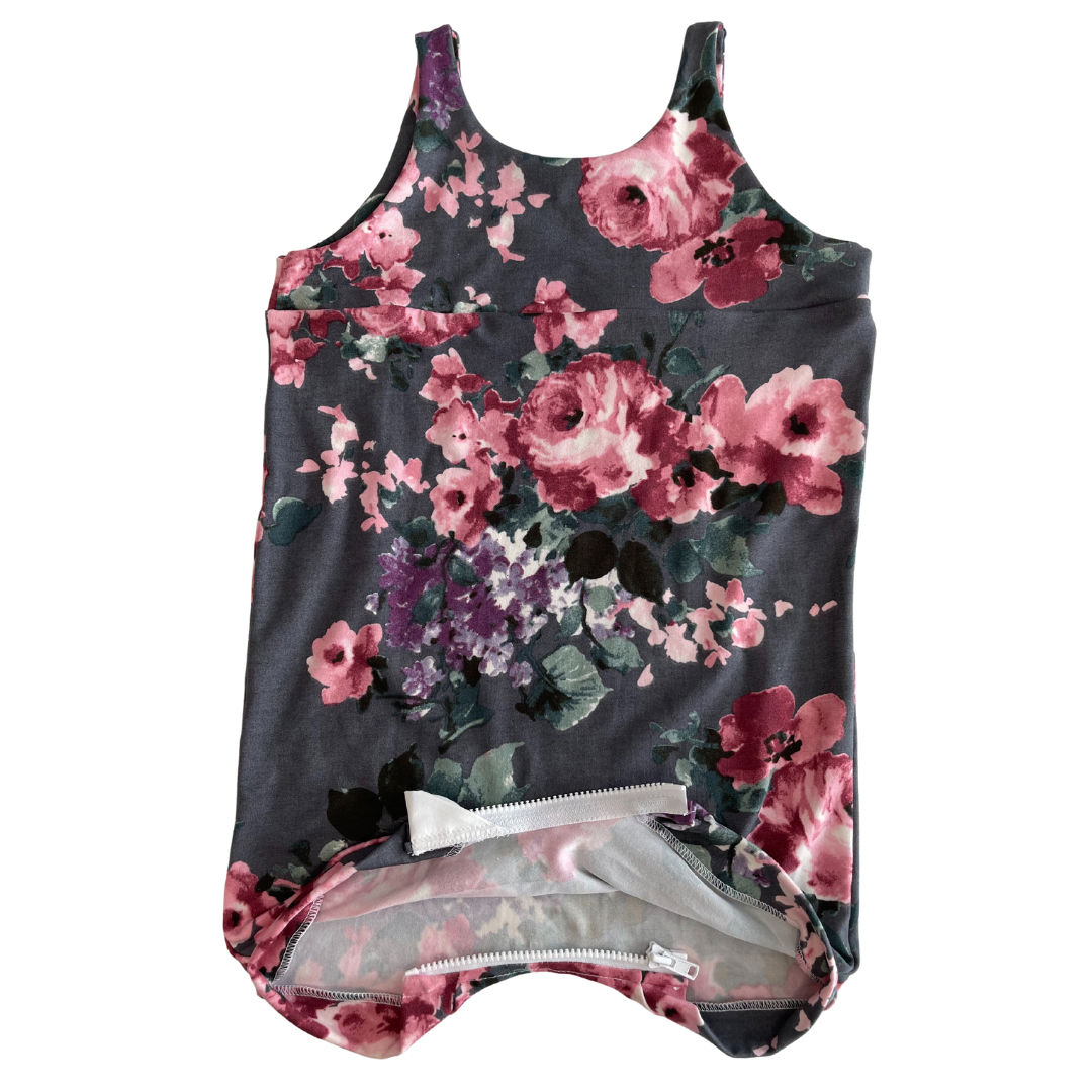 Grey Floral Tank Summer Zip Baby Romper - Zipease
