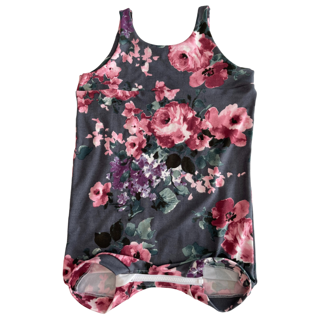 Grey Floral Tank Summer Zip Baby Romper - Zipease