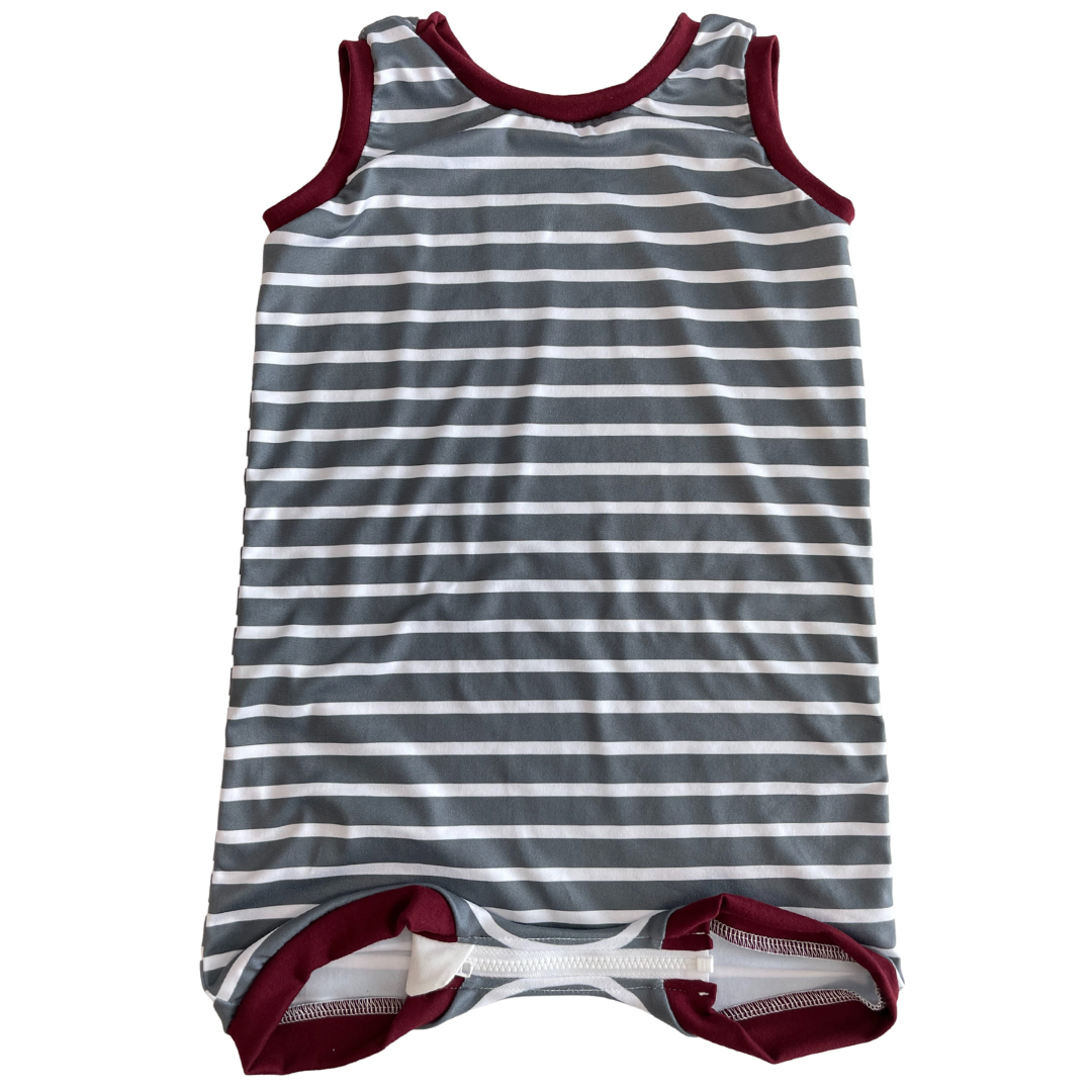 Grey Stripe Tank Summer Zip Baby Romper - Zipease