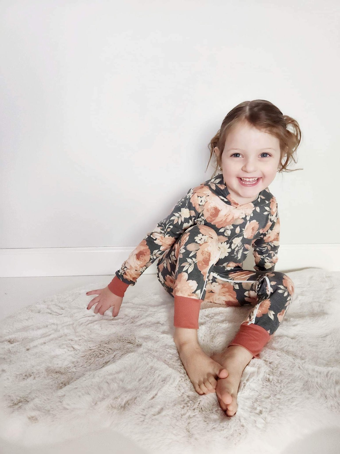 Charcoal Floral Hooded Zip Romper - Zipease