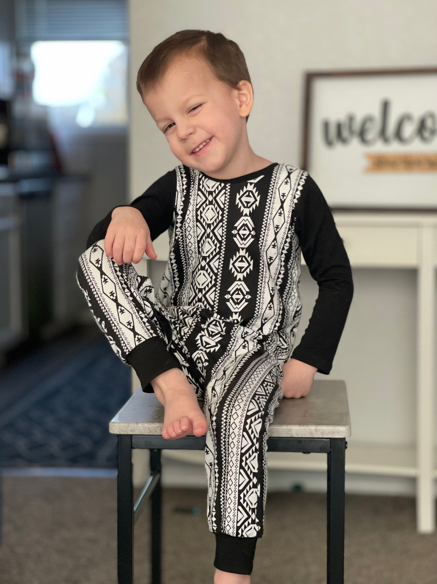 Vertical Aztec Zip Baby Romper - Zipease