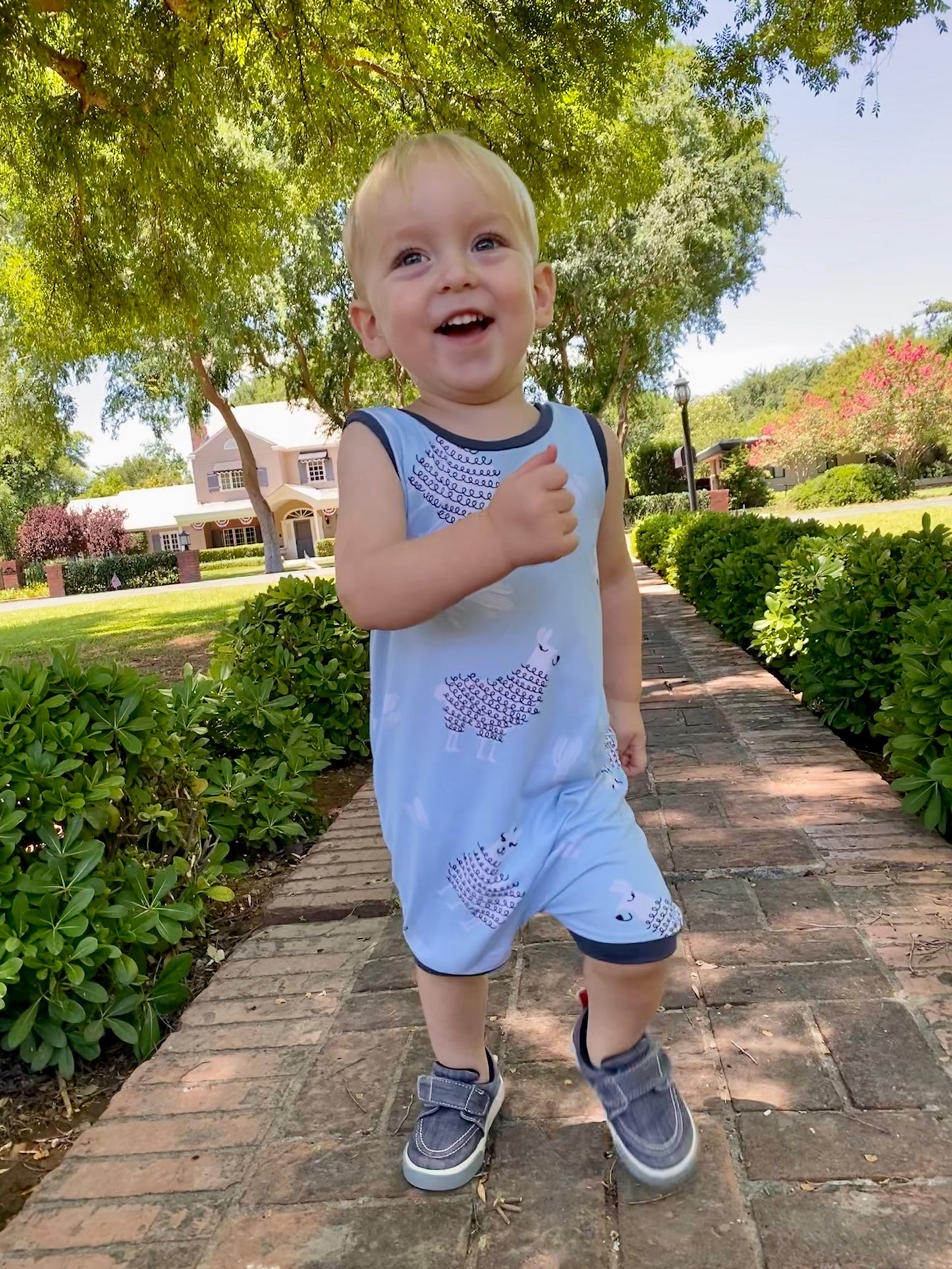 Blue Llamas Summer Zip Romper - Zipease