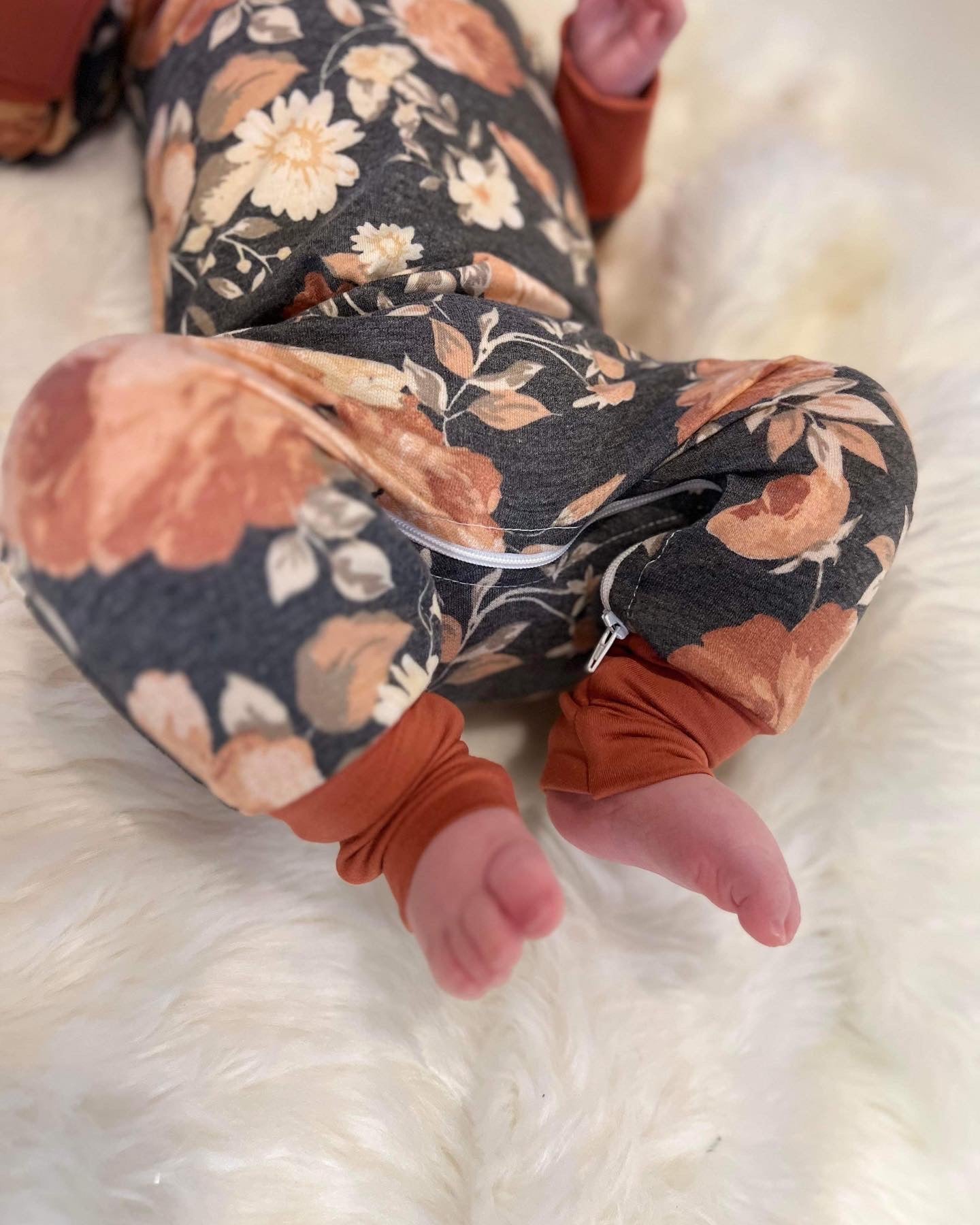 Charcoal Floral Hooded Zip Romper - Zipease