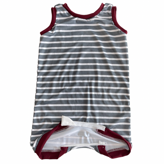 Grey Stripe Tank Summer Zip Baby Romper - Zipease