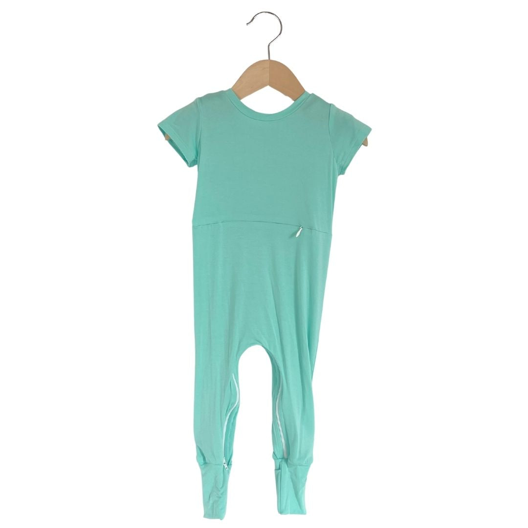 Mint Bamboo Lyocell Romper with G-Tube Access - Zipease