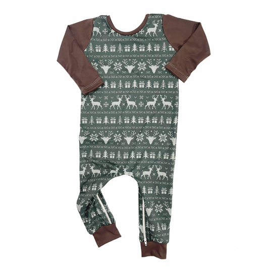 Green Fair Isle Zip Romper