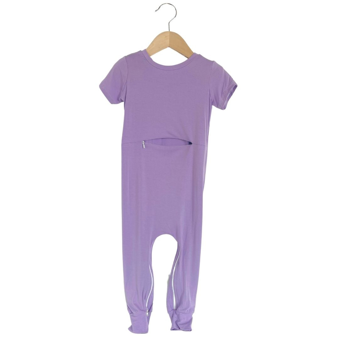 Lavender Bamboo Lyocell Romper with G-Tube Access - Zipease