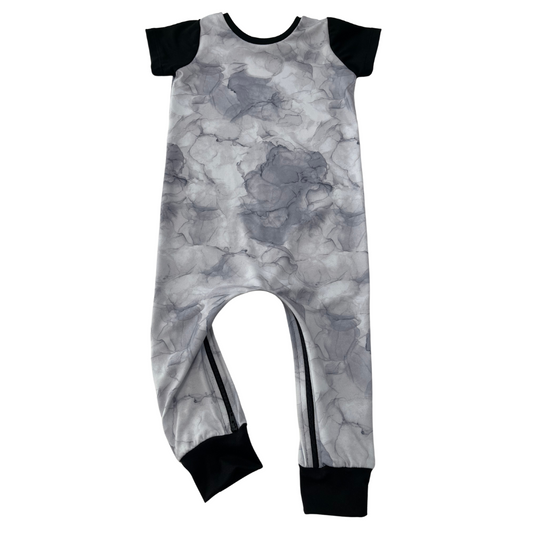 Grey Tie Dye Zip Romper