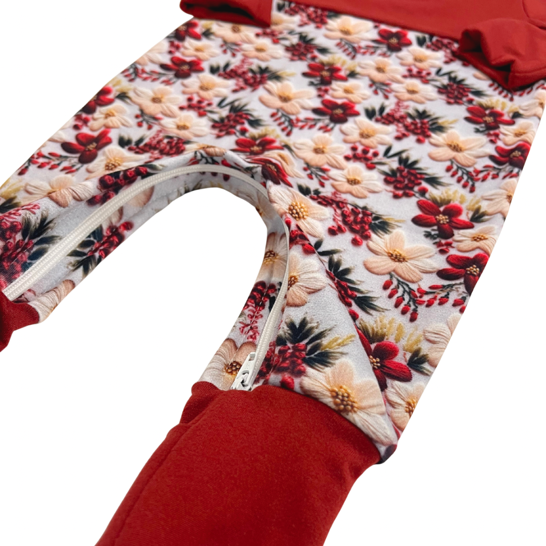 Embroidered Floral Zip Romper