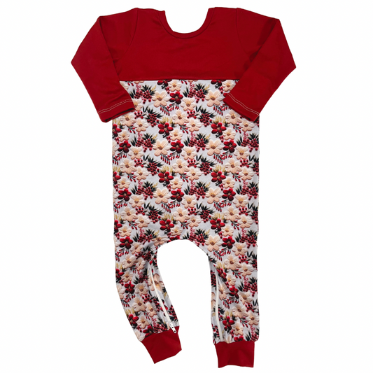 Embroidered Floral Zip Romper