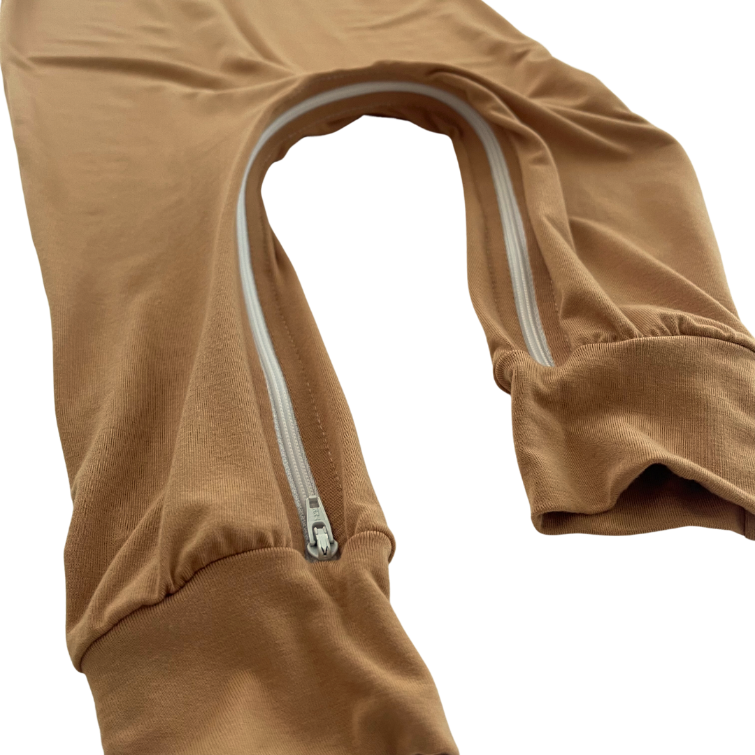 Camel Bamboo Lyocell Romper with G-Tube Access - Zipease
