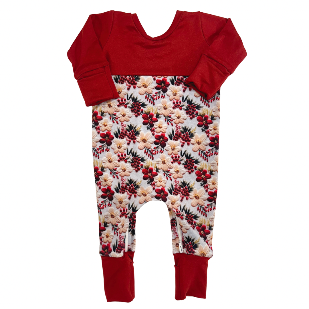 Embroidered Floral Zip Romper