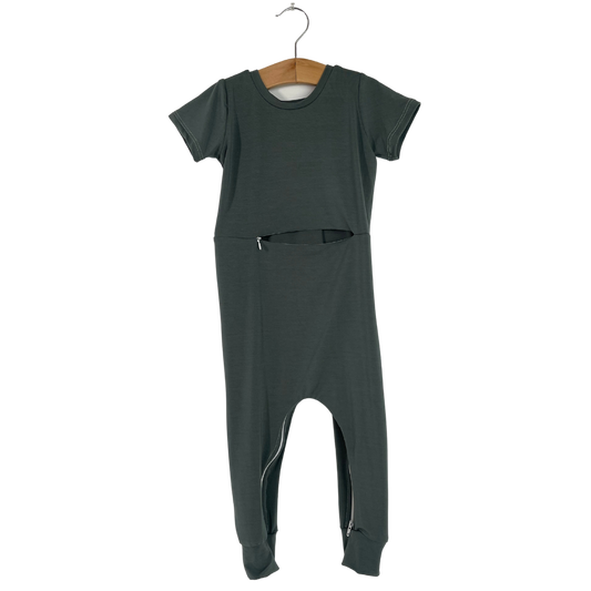 Deep Teal Bamboo Lyocell Romper with G-Tube Access - Zipease