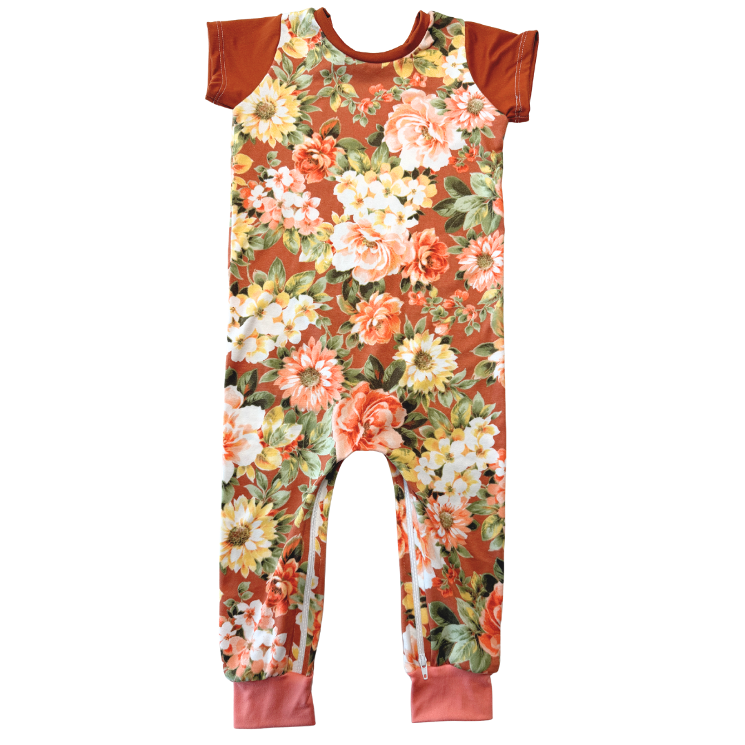 Rust Floral Zip Romper - Zipease