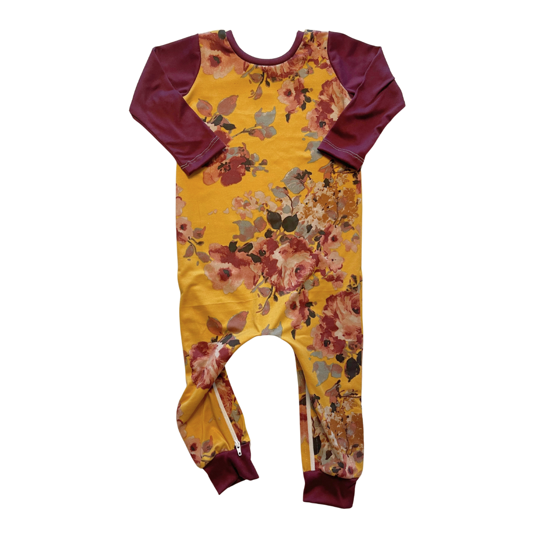 Burgundy Floral Zip Romper - Zipease