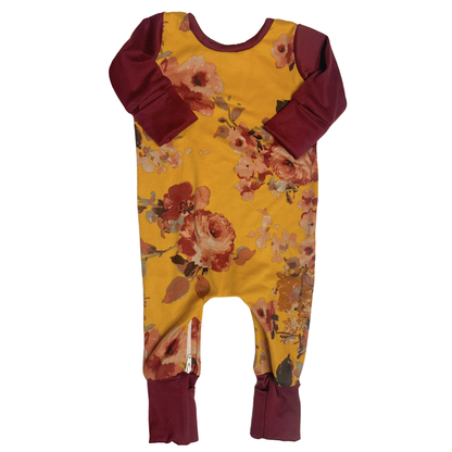 Burgundy Floral Zip Romper - Zipease