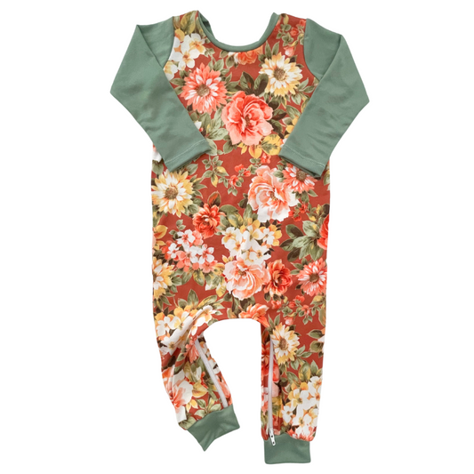 Burnt Orange Floral Zip Romper