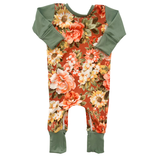 Burnt Orange Floral Zip Romper