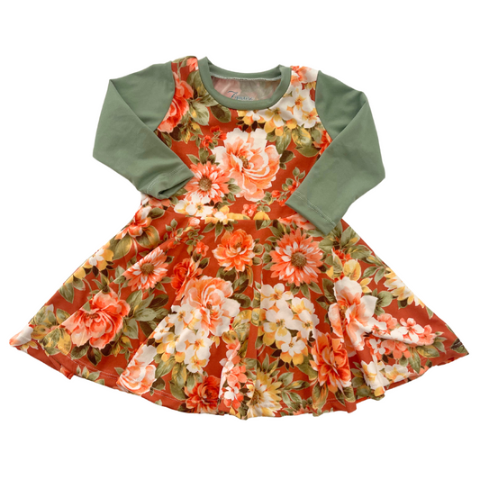 Burnt Orange Floral Twirl Dress