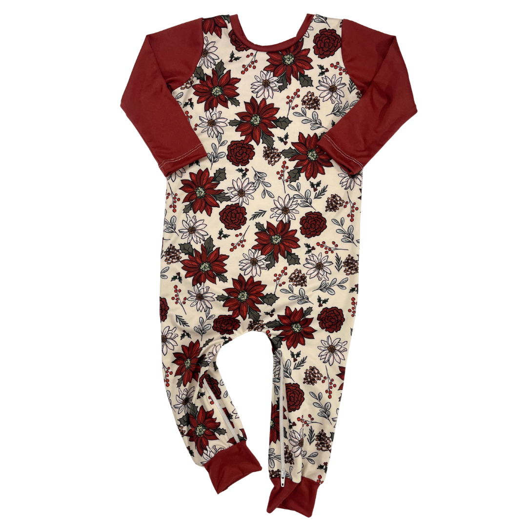 Poinsettia Zip Romper - Zipease