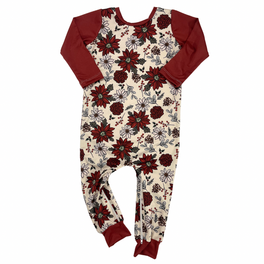 Poinsettia Zip Romper - Zipease