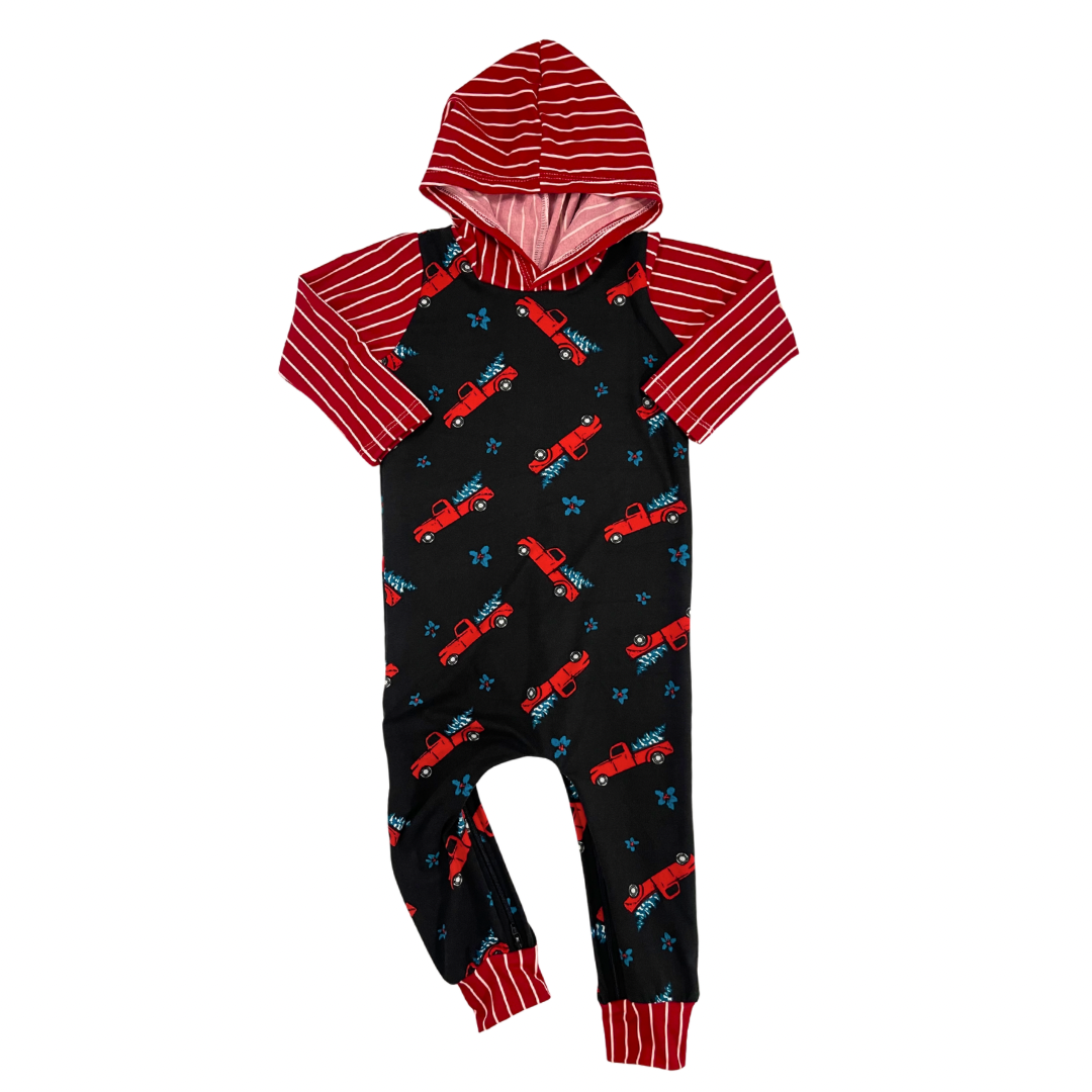 Christmas Tree Trucks Zip Romper