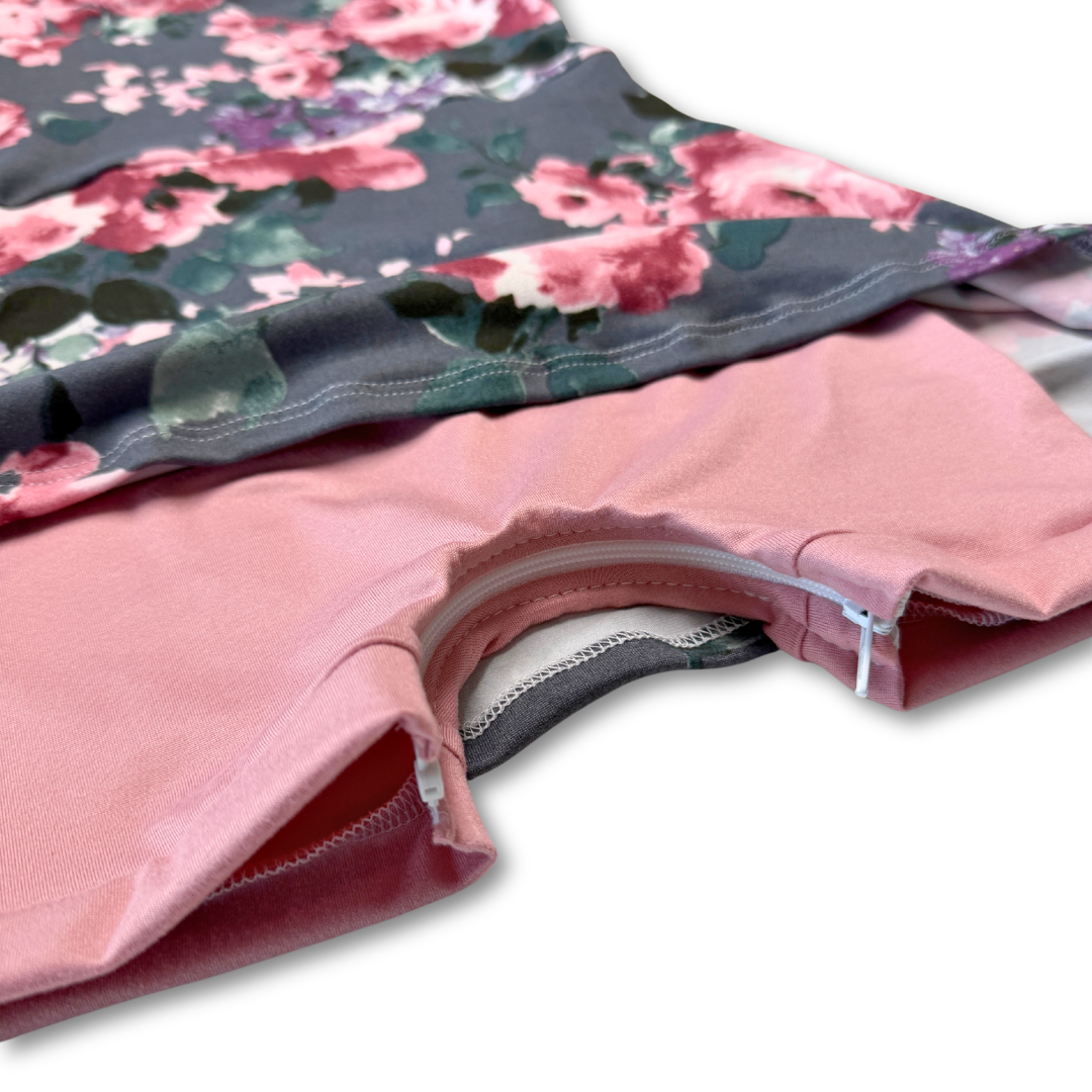 Grey Floral Skirted Shortease - Zipease