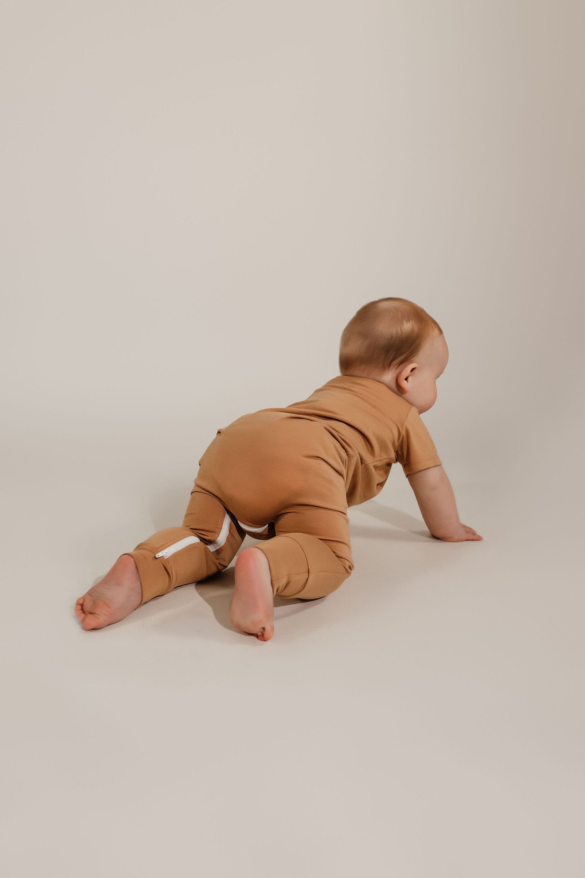 Camel Bamboo Lyocell Zip Romper - Zipease